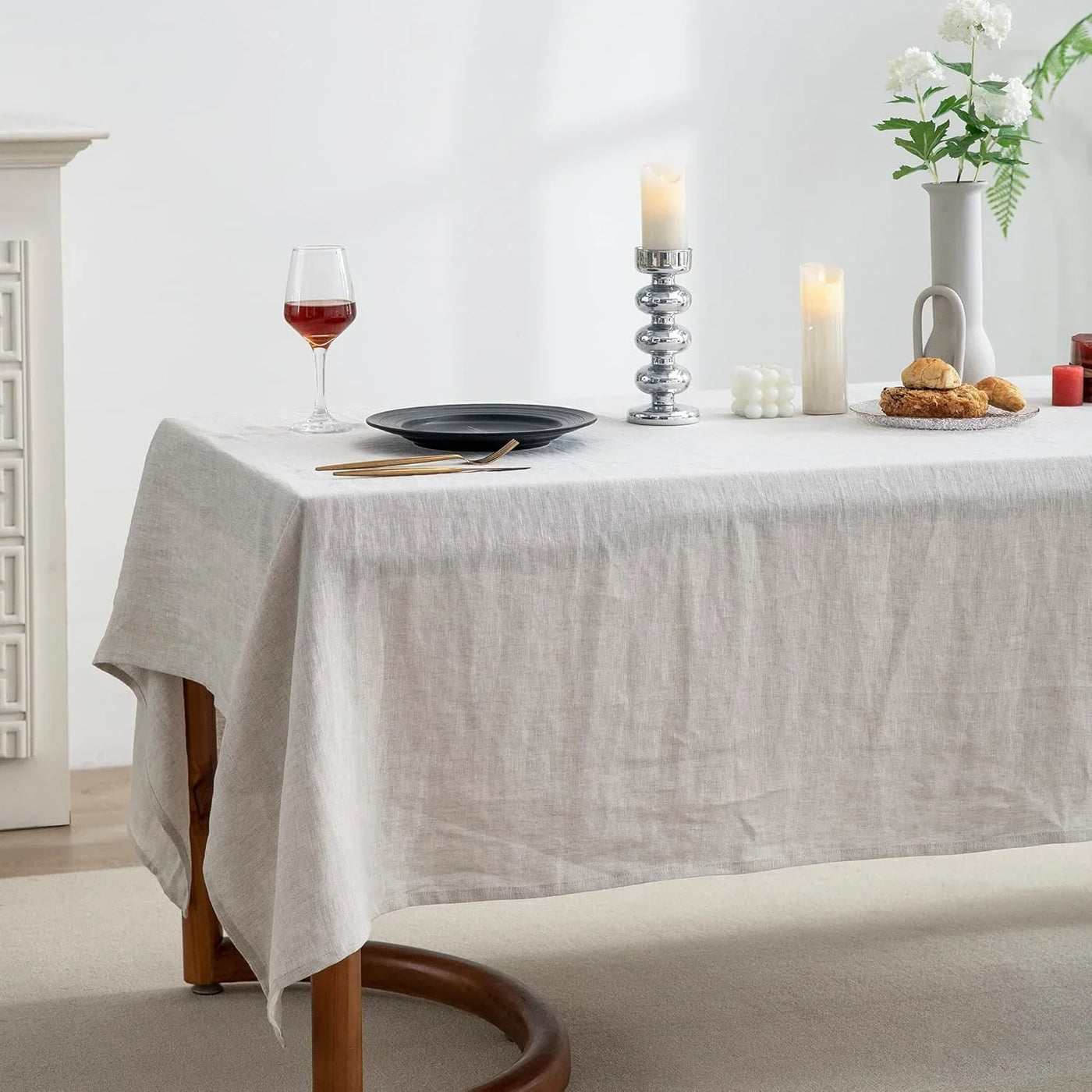 100% Pure Linen Rectangle Tablecloth 84Lx60W Inches for Dining,Weddings and Restaurants,Decorative Halloween,Thanksgiving,Christmas Table Cloth Machine Washable Tablecloths-Natural Linen