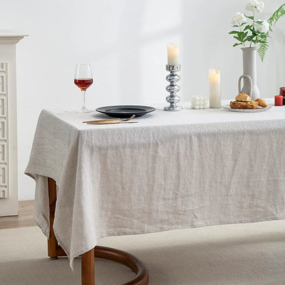 100% Pure Linen Rectangle Tablecloth 84Lx60W Inches for Dining,Weddings and Restaurants,Decorative Halloween,Thanksgiving,Christmas Table Cloth Machine Washable Tablecloths-Natural Linen