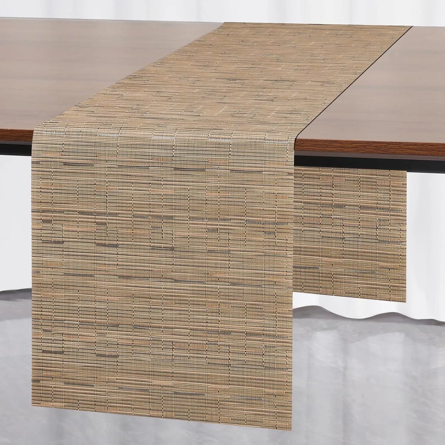 Table Runner, Vinyl Table Runner Indoor 55 Inch Long Arbitrarily Cropped Runner for Table Heatproof for Home Party (Light Brown, 12 X 55 Inch)