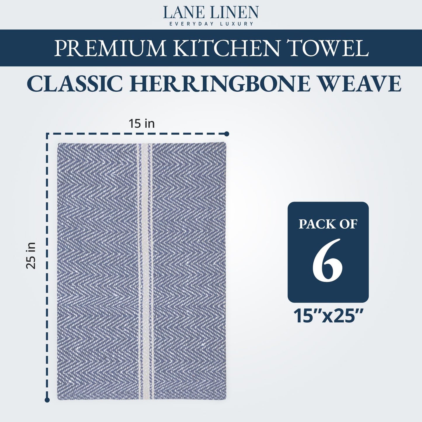 Kitchen Towel Set, 6 Pack 100% Cotton Hand Towels for Kitchen, Dish Towels for Drying Dishes, Lint Free, 14"X25", Good for Cleaning Windows, Ceramic Surface, Glass Stovetops - Blue Chambray