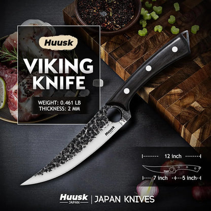 Viking Boning Knife 6 Inch, Japanese Boning Knives for Meat Cutting, Full Tang Fillet Knife with Sheath, Brisket Trimming Knives for BBQ, Camping, Christmas Gift for Men and Women