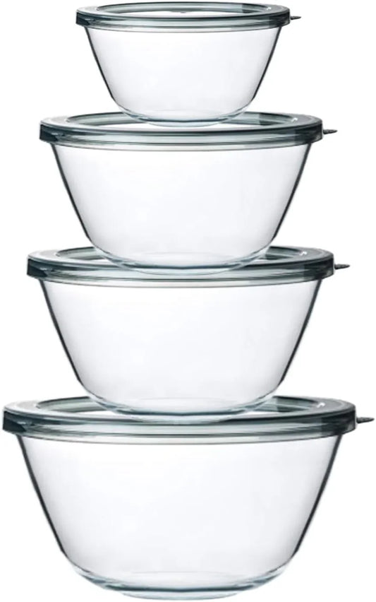 Glass Mixing Bowls with Lids, 4 Packs Glass Bowl Set, Nesting Bowls for Meal Prep, Food Storage, Bowls for Cooking, Baking, Bpa-Free, 0.8/1.7/2.9/4.8 Qt