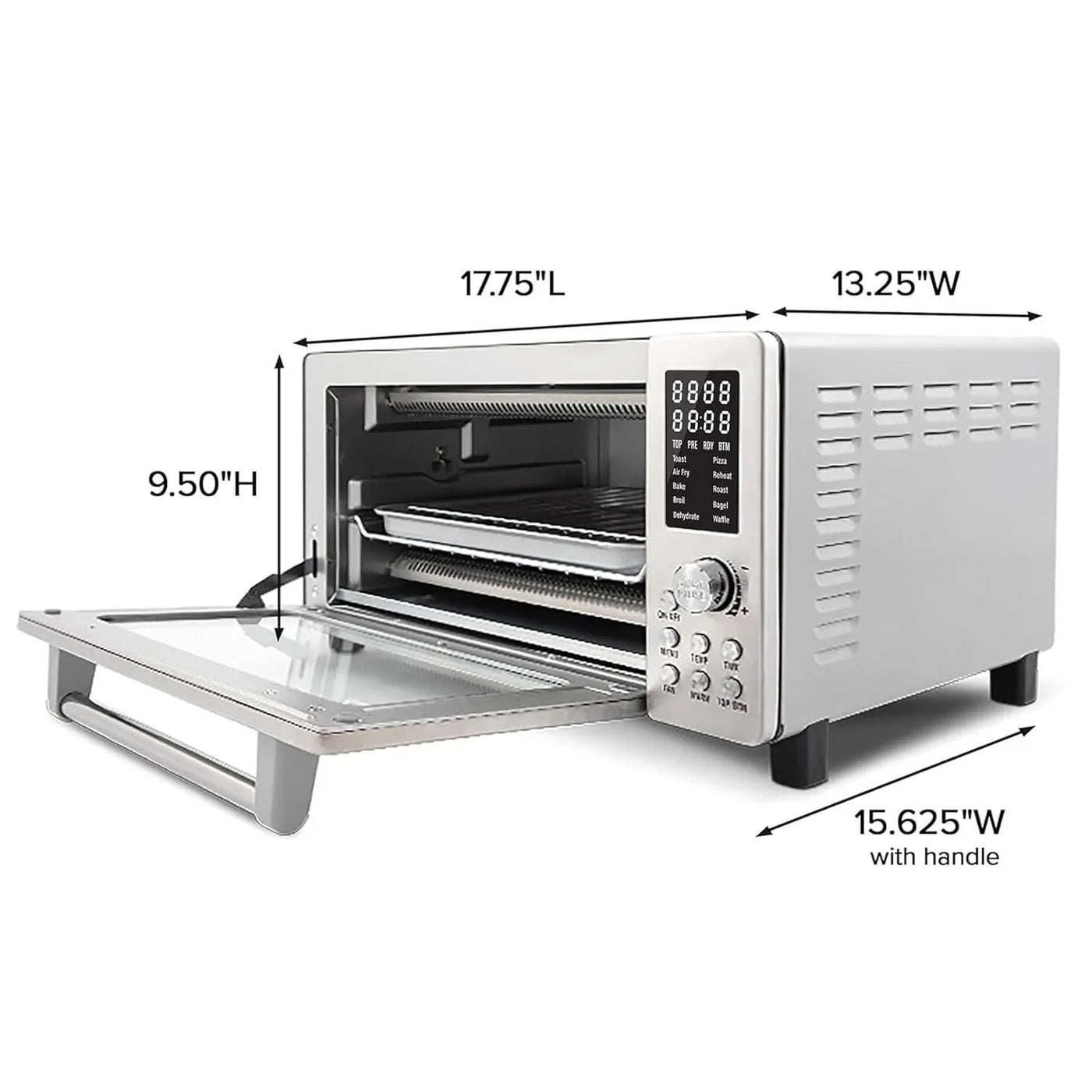Bravo Air Fryer Toaster Smart Oven, 10-In-1 Countertop Convection, 1800 Watts, 21-Qt Capacity, 50°-450°F Temp Controls, Top and Bottom Heater Adjustments 0%-100%, PFAS Free, Stainless Steel