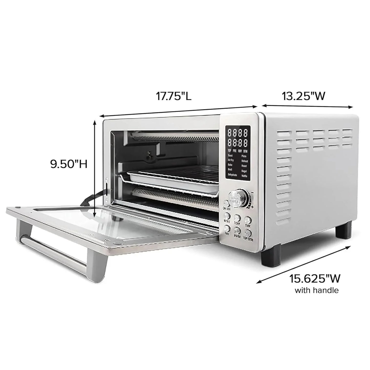 Bravo Air Fryer Toaster Smart Oven, 10-In-1 Countertop Convection, 1800 Watts, 21-Qt Capacity, 50°-450°F Temp Controls, Top and Bottom Heater Adjustments 0%-100%, PFAS Free, Stainless Steel