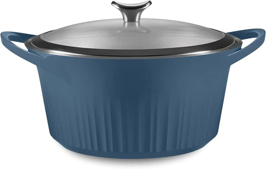 Quickheat 5.5-QT Cast Aluminum Dutch Oven with Lid & Non-Stick Ceramic Interior, Lightweight and Fast Even Heat Baking & Cooking, for Meats, Soup, Browning, Searing, French Navy