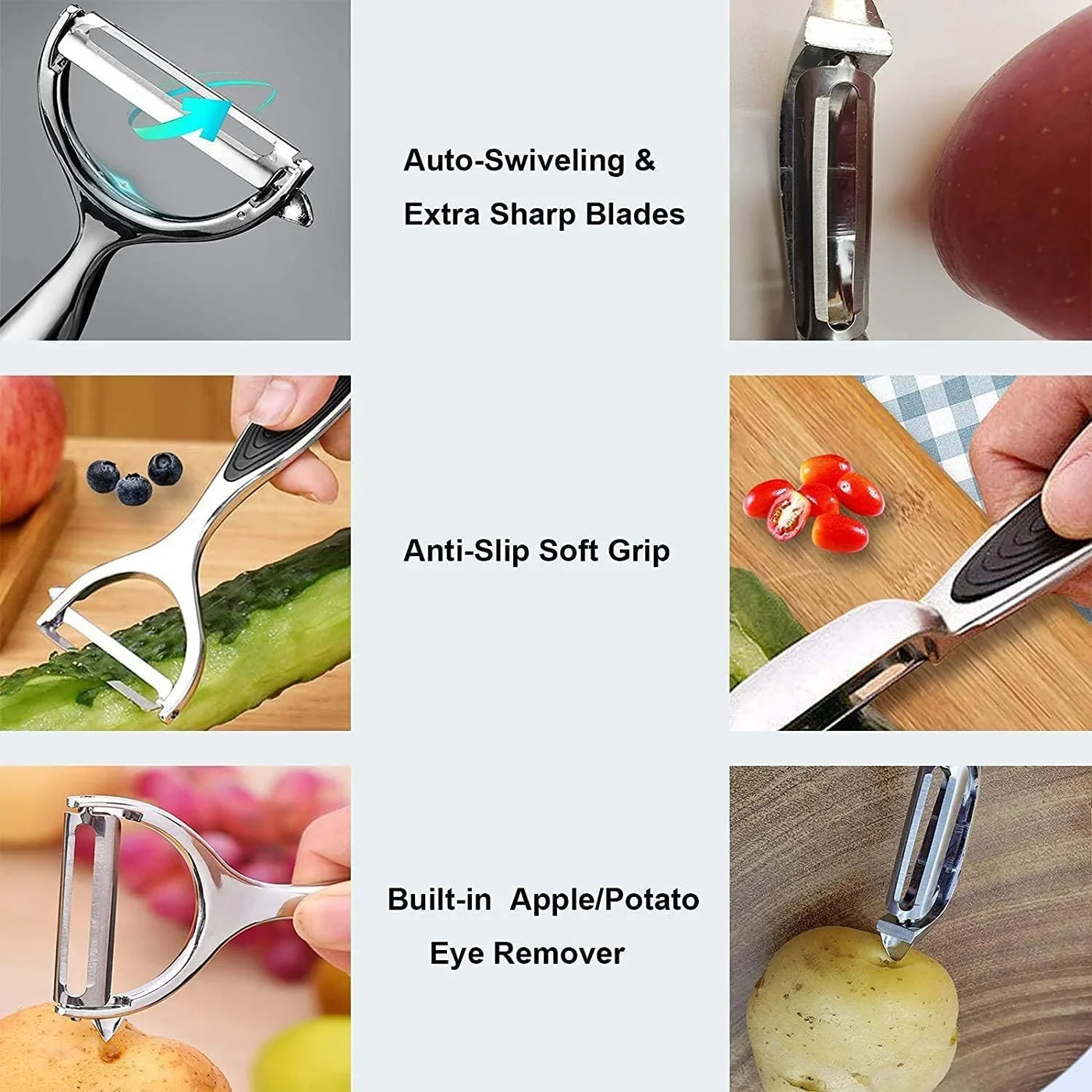 Vegetable Peeler, Potato Peelers for Kitchen Stainless Steel Multi-Function Set Fruit Peeler for Kitchen and Household Tools Y & I Shape Swivel Blades with 2 Orange Citrus Peelers