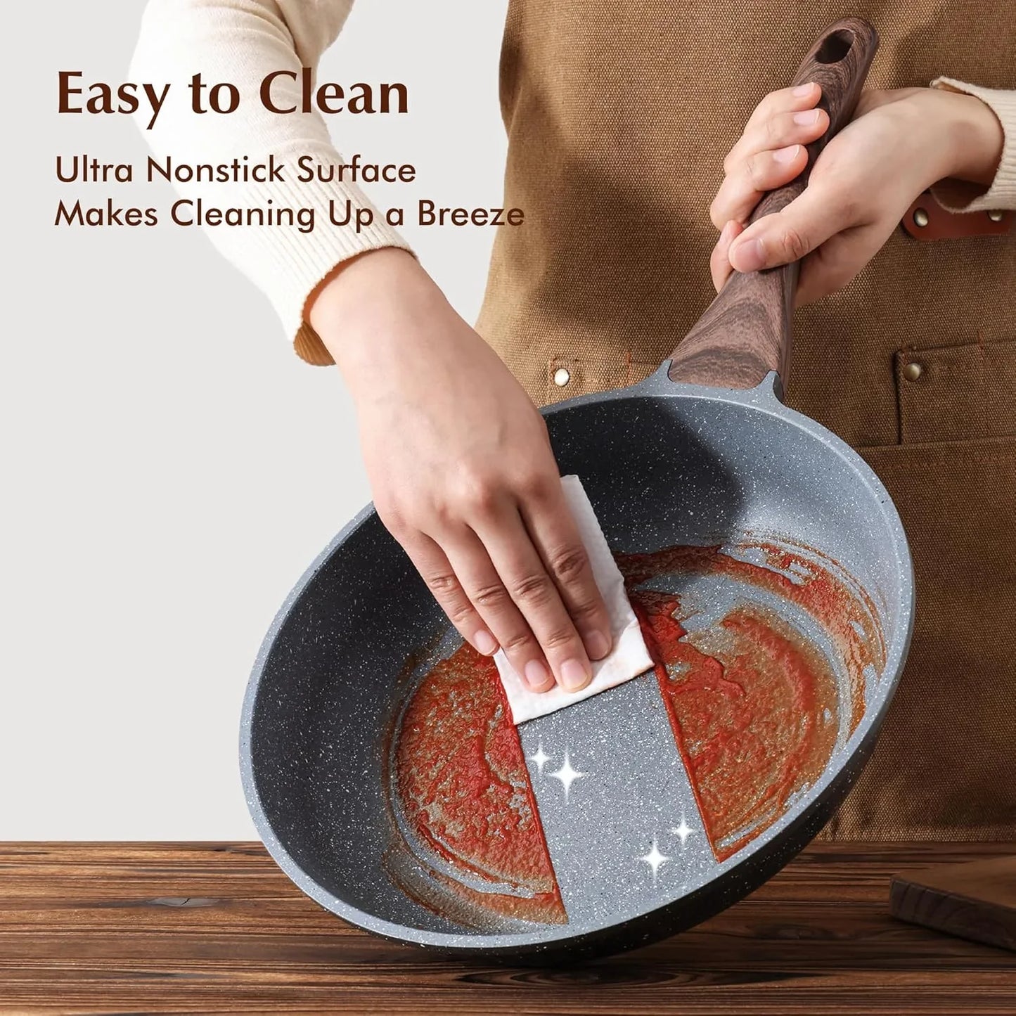 Nonstick Frying Pan Skillets, Swiss Granite Coating Omelette Pans, Healthy Cookware Chef'S Pan, Free of Intentionally Added PFOA (9.5+11+12.5 Inch)