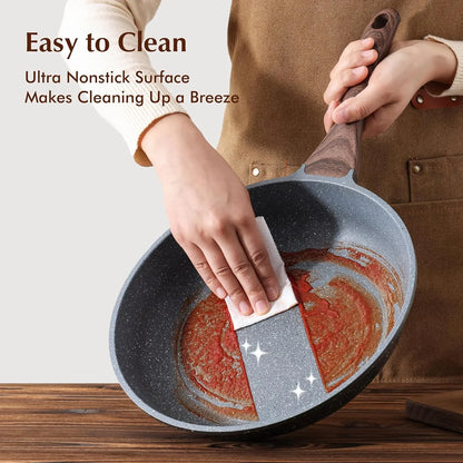 Nonstick Frying Pan Skillets, Swiss Granite Coating Omelette Pans, Healthy Cookware Chef'S Pan, Free of Intentionally Added PFOA (9.5+11+12.5 Inch)
