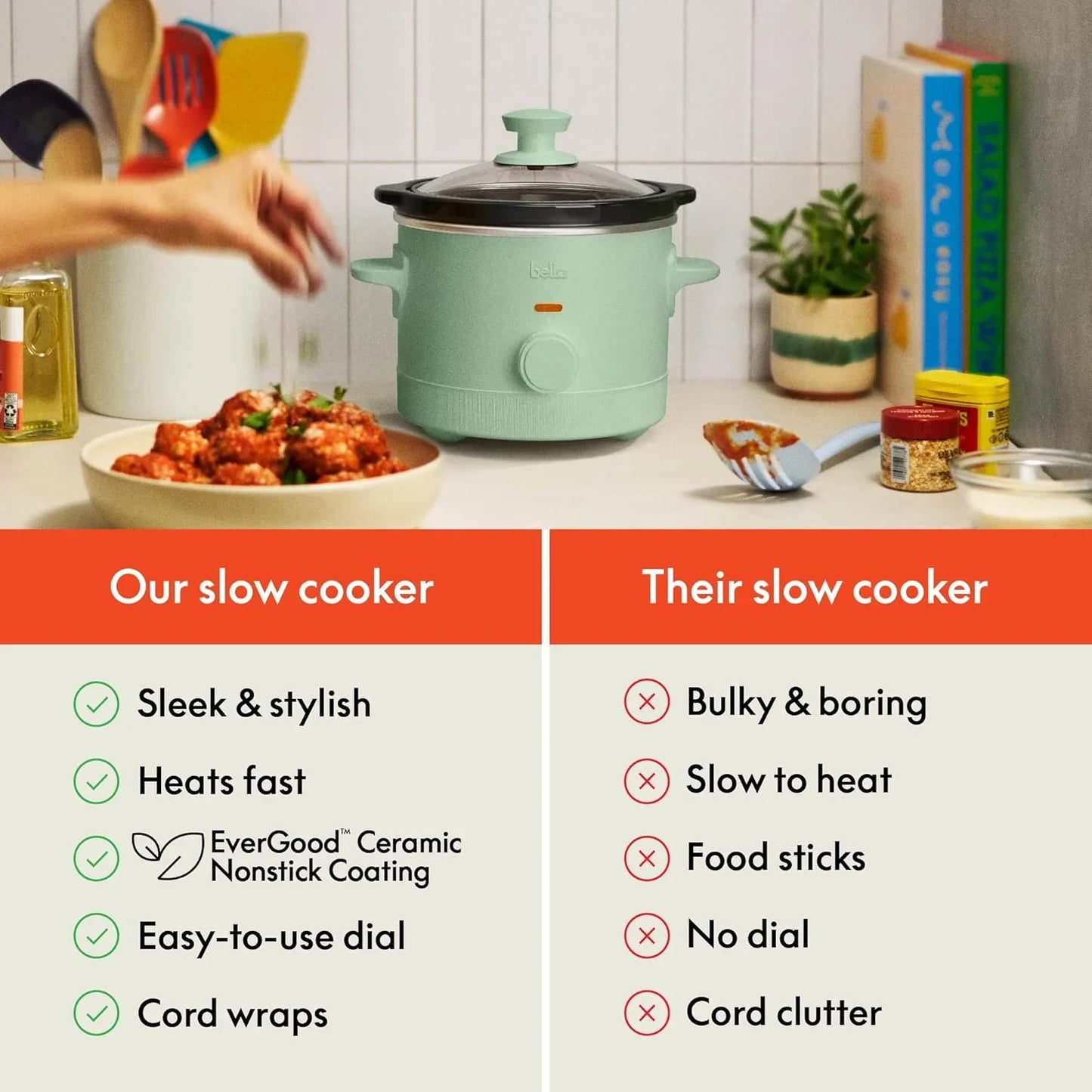 1.5 Qt Slow Cooker with 3 Heat Manual Control, Ceramic Nonstick Coating, Dishwasher Safe Stoneware Pot and Tempered Glass Lid, Tangle Free Cord Wrap & Cool Touch Handles, Seaglass