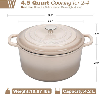 Enameled Cast Iron Dutch Oven Pot with Lid, for Sourdough Bread Baking, round Dutch Ovens, 4.5 Quart, Latte