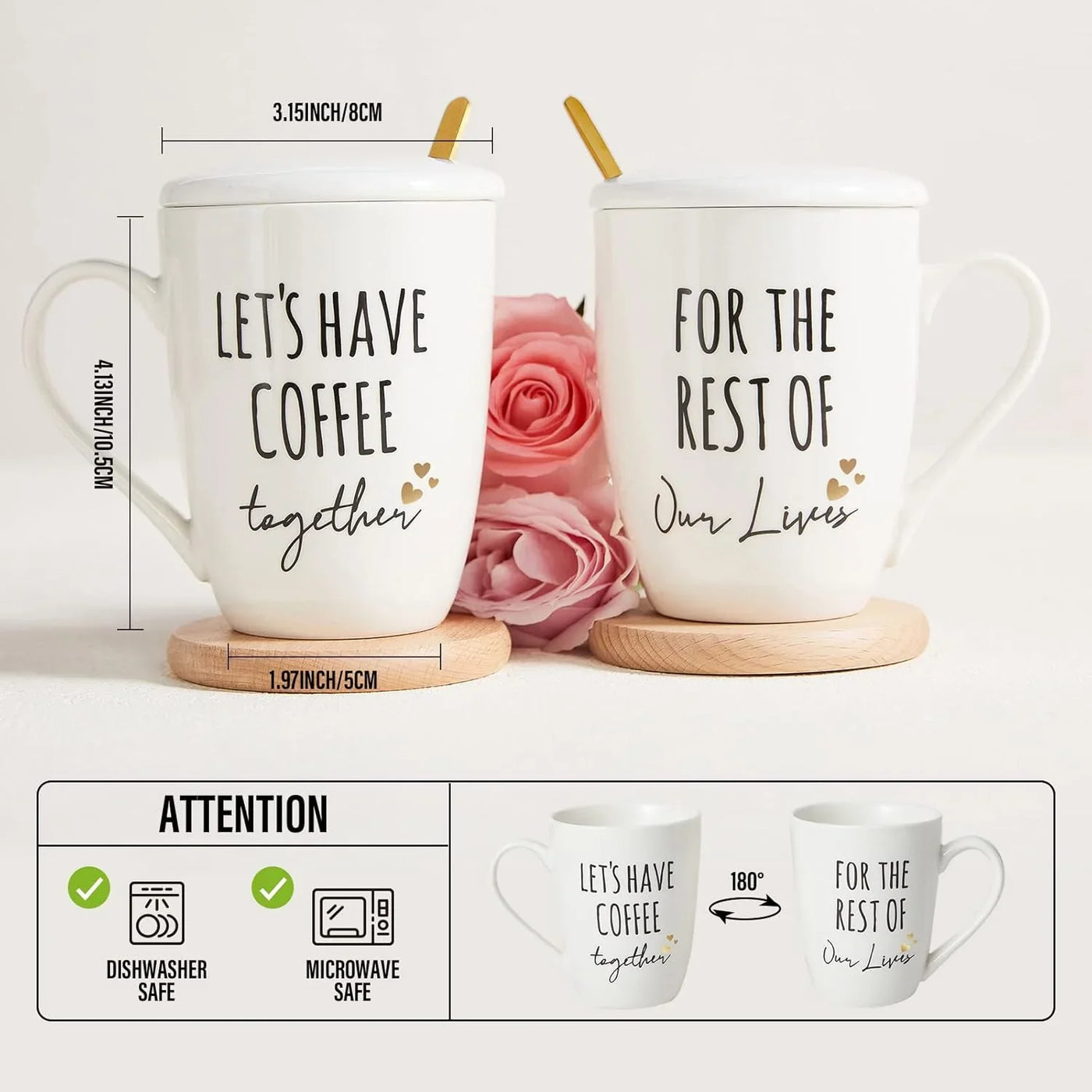 Ceramic Engagement Gifts for Couples Newly Engaged Unique Coffee Mugs Set of 2, 12 Oz| Bachelorette Bridal Shower Gift for Bride, Anniversary Wedding Gifts for Couple Housewarming Gift Ideas