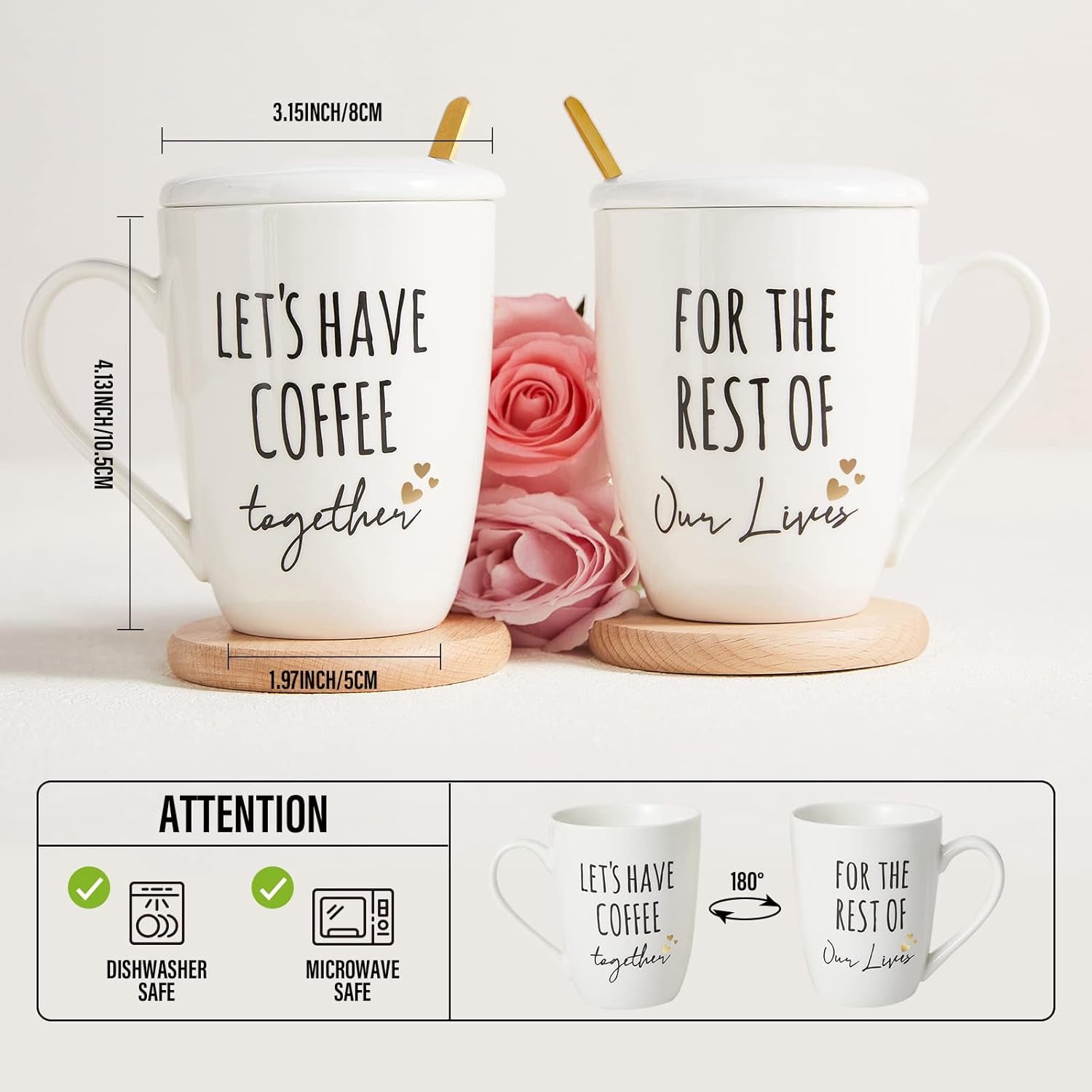 Ceramic Engagement Gifts for Couples Newly Engaged Unique Coffee Mugs Set of 2, 12 Oz| Bachelorette Bridal Shower Gift for Bride, Anniversary Wedding Gifts for Couple Housewarming Gift Ideas