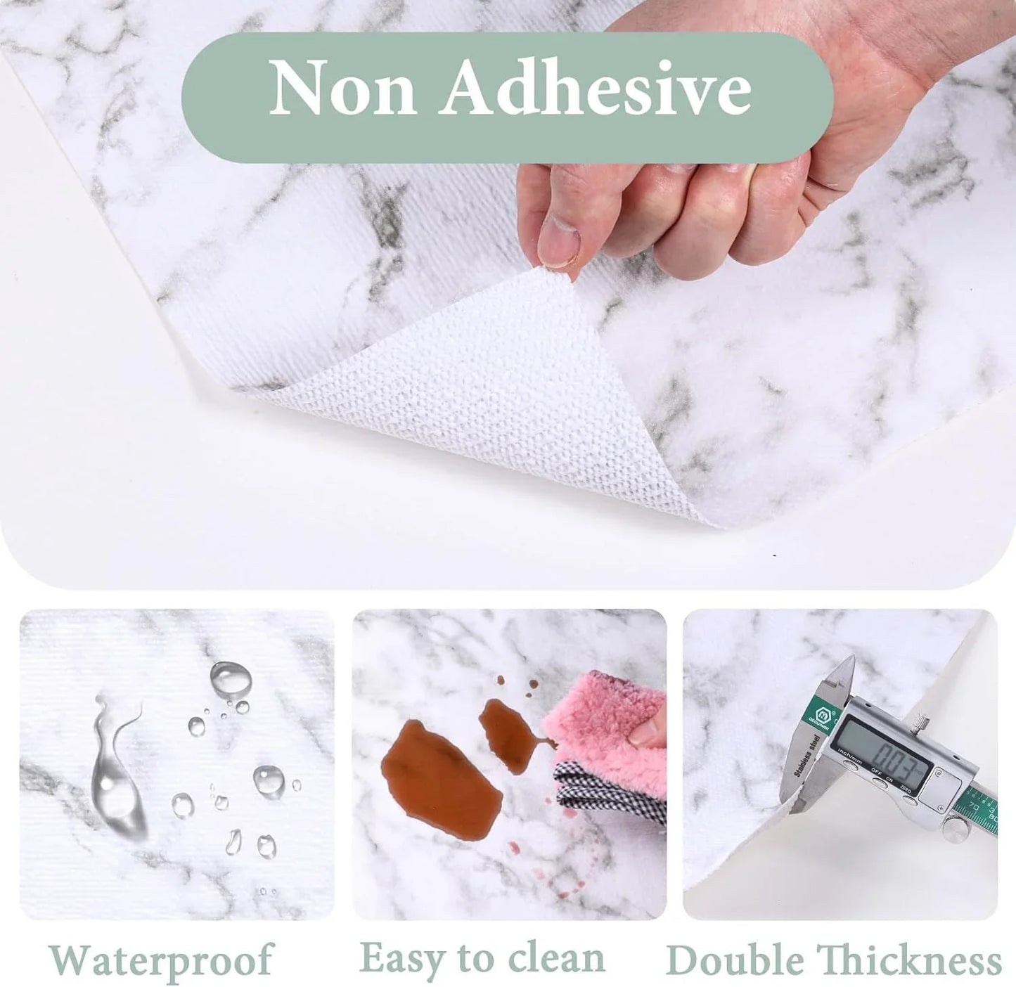 2-Layer Drawer and Shelf Liner for Kitchen Cabinet: 12 in X 20 Ft Non Slip Waterproof Shelf Paper Non Adhesive Refrigerator Liners White Marble Easy Liners for Bathroom with Knife Tape Measure