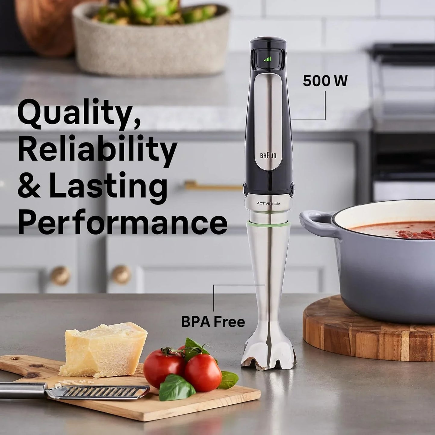 Multiquick 7 3-In-1 Immersion Blender with Food Processor – Powerful Handheld Electric Stick Blender - Emulsifier for Chopping, Beating & Whisking - Ideal for Soup, Puree, Smoothies & More