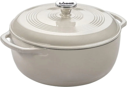 Essential Enamel Cast Iron Dutch Oven - Perfect for Bread Baking, Braising, Marinating & Slow Cooking - Features Moisture-Sealing Lid & Dual Handles - Kitchen Essentials - 6 Quarts - Oyster White