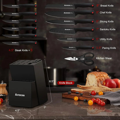 Knife Set,  15 Pieces Knife Sets for Kitchen with Block, Dishwasher Safe Kitchen Knife Set with Built in Sharpener Block, German Stainless Steel Knife Block Set, Valentine'S Gift