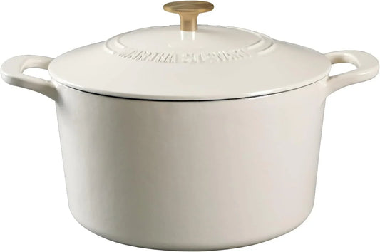 Gatwick 7-Quart Enamel Cast Iron Dutch Oven – Linen White with Gold – Heavy-Duty Dutch Oven for Slow Cooking, Braising & Baking