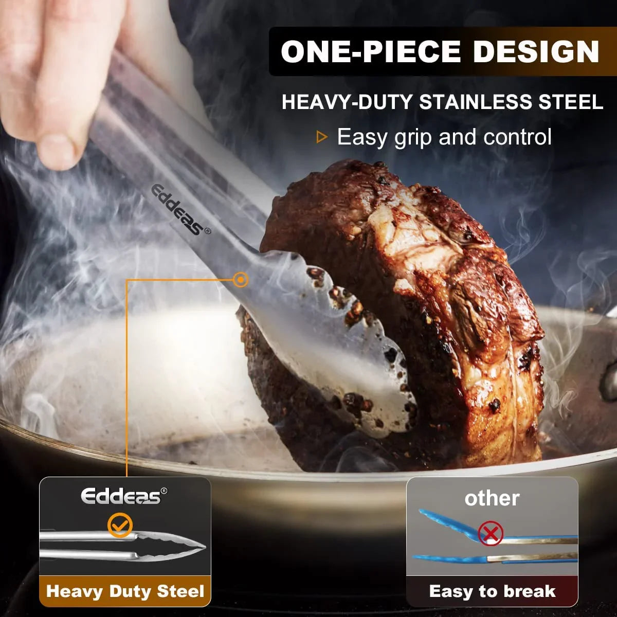 Tongs for Cooking - Heat Resistant 600 Degrees Stainless Steel Kitchen Tong,Heavy Duty Metal Locking Tongs - Perfect for Food,Salad and BBQ Set of 3 (7",9" and 12") Dishwasher