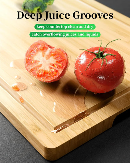 Bamboo Cutting Board - Multi-Sizes Wooden Cutting Boards for Kitchen, Convenient Kitchen Essentials with Deep Juice Grooves， Cutting Board for Chopping & Serving, Large, Natural