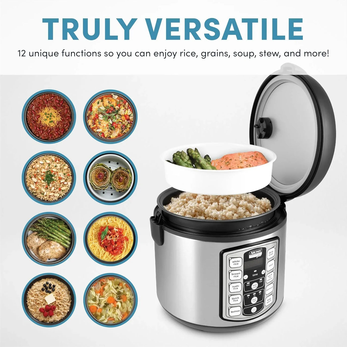 Housewares Professional plus ARC-5000SB 20 Cup (Cooked) Digital Rice Cooker, Food Steamer, Slow Cooker, Stainless Exterior/Nonstick Pot, Silver, Black, 10-Cup Uncooked/20-Cup Cooked/4Qt