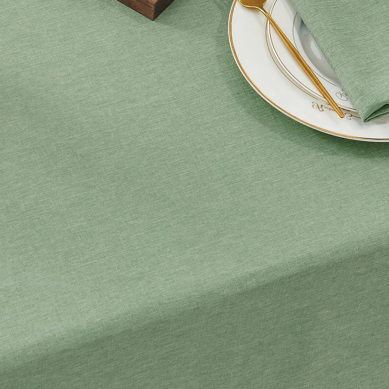 Rectangle Table Cloth, Waterproof and Stain Resistant Linen Style Farmhouse Tablecloth, Washable Faux Decoration Fabric Table Cover for Kitchen Dinning or Outdoor Use, Sage Green 52 X 70 Inch