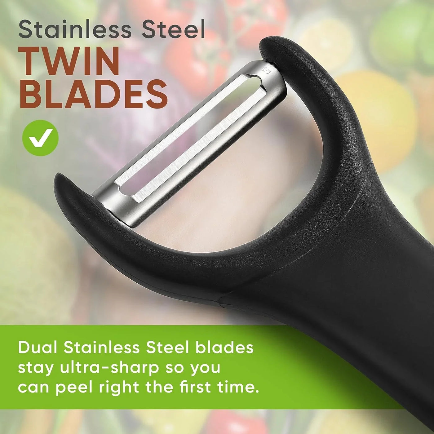 Swivel Vegetable Peeler & Y Potato Peeler for Kitchen with Soft Grip Handles and Ultra Sharp Stainless Steel Blades, Perfect for Veggie, Fruit, Carrot, Apple - Dishwasher Safe - Black