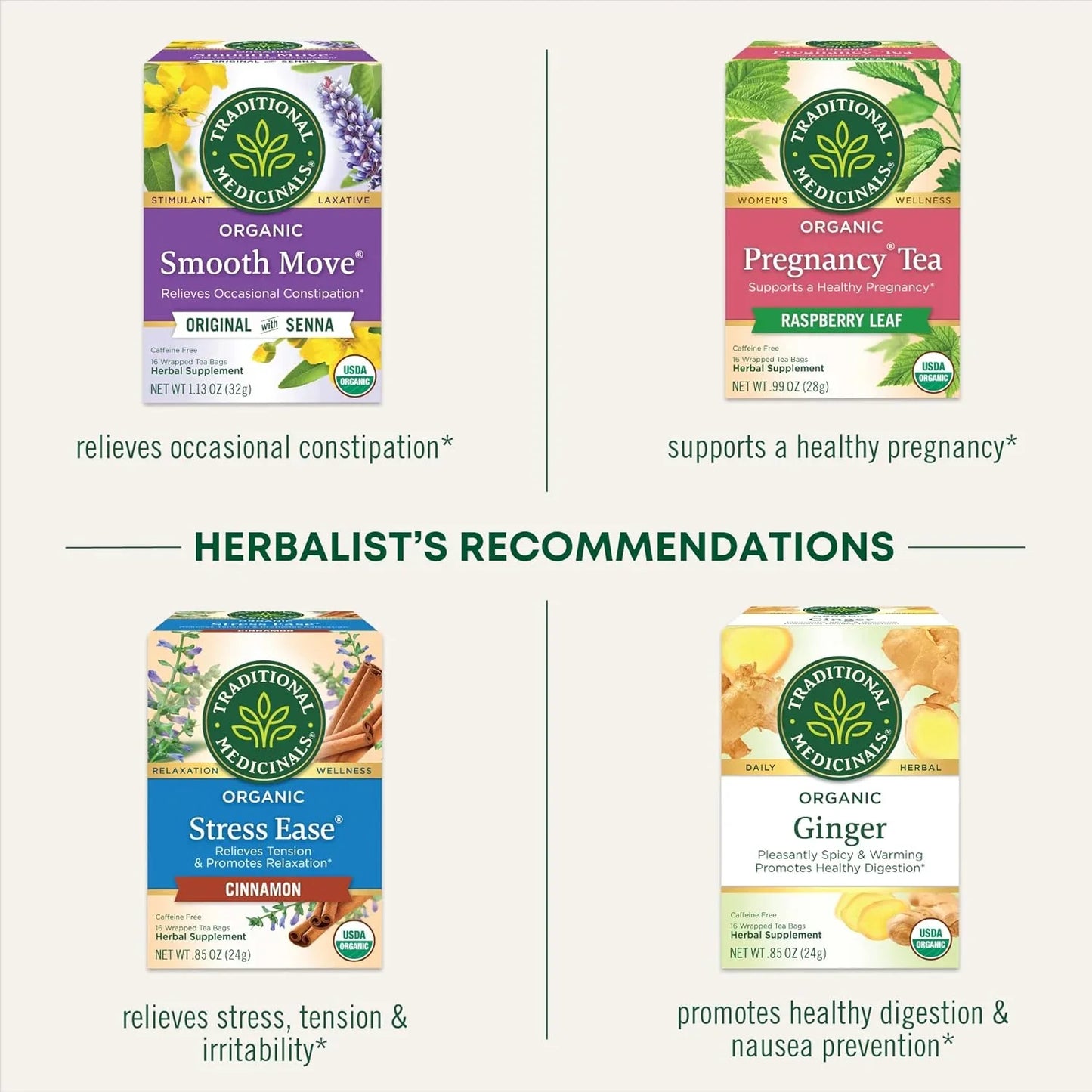 Organic Raspberry Leaf Herbal Tea, Eases Menstrual Cramps & Supports Healthy Pregnancy, (Pack of 1) - 16 Tea Bags