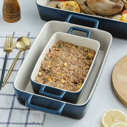 Bakeware Set, Ceramic Baking Dish, Rectangular Baking Pans Set, Casserole Dish for Cooking, Cake Dinner, Kitchen, Wrapping Upgrade, 12 X 8.5 Inches, 3-Piece (Gradient Blue)
