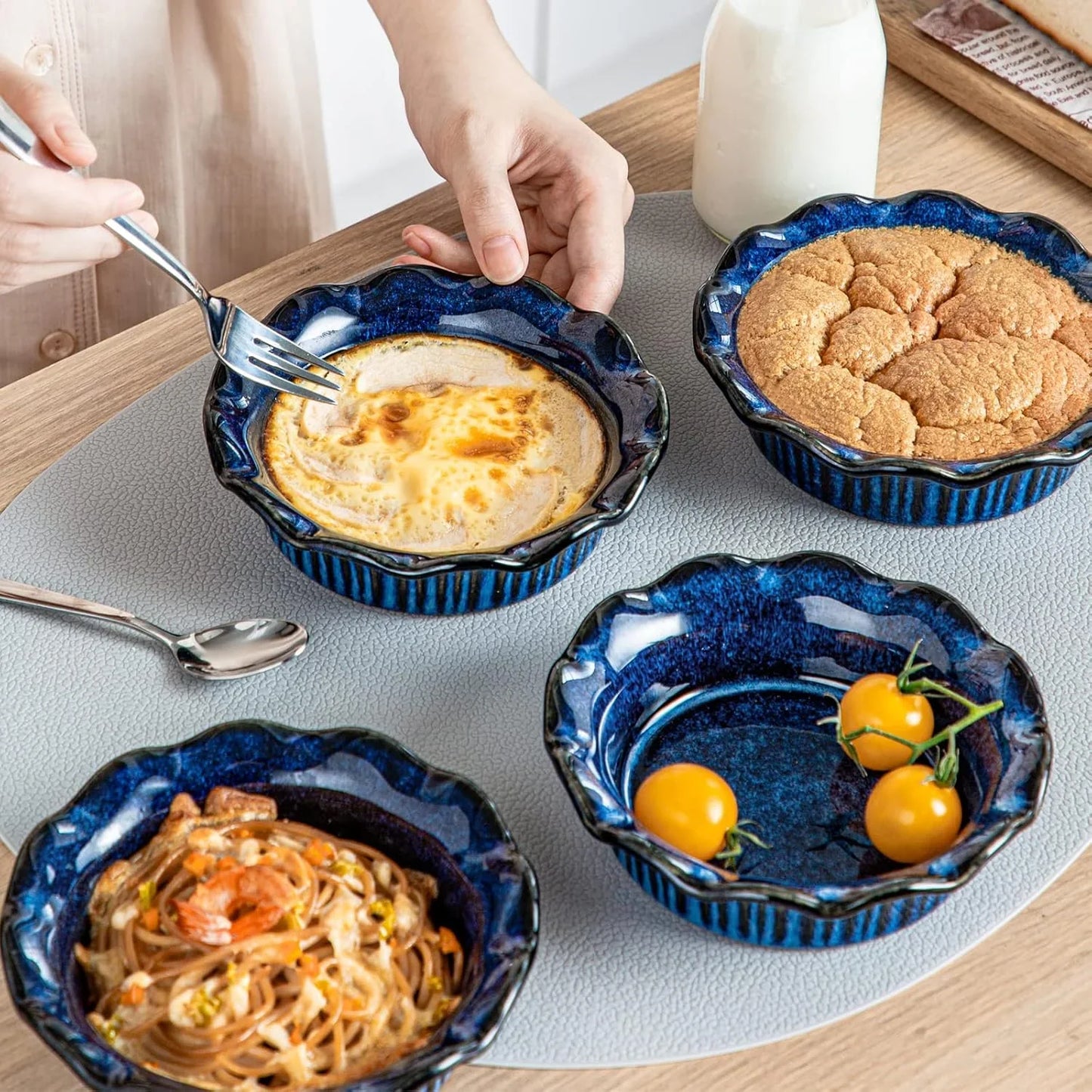 Mini Pie Pans Set of 6, 5.2 Inch Ceramic Deep Dish Pie Plate for Baking Microwave & Oven Safe, Cream Colored