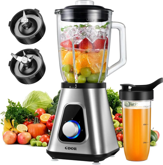 1200W Blender for Smoothies and Shakes, 52 Oz Countertop Blender & 22 Oz Personal Blender Combo, 6-Leaf Blade, 3 Adjustable Speed for Juices, Frozen Fruit Drinks, Sauces, Self-Cleaning
