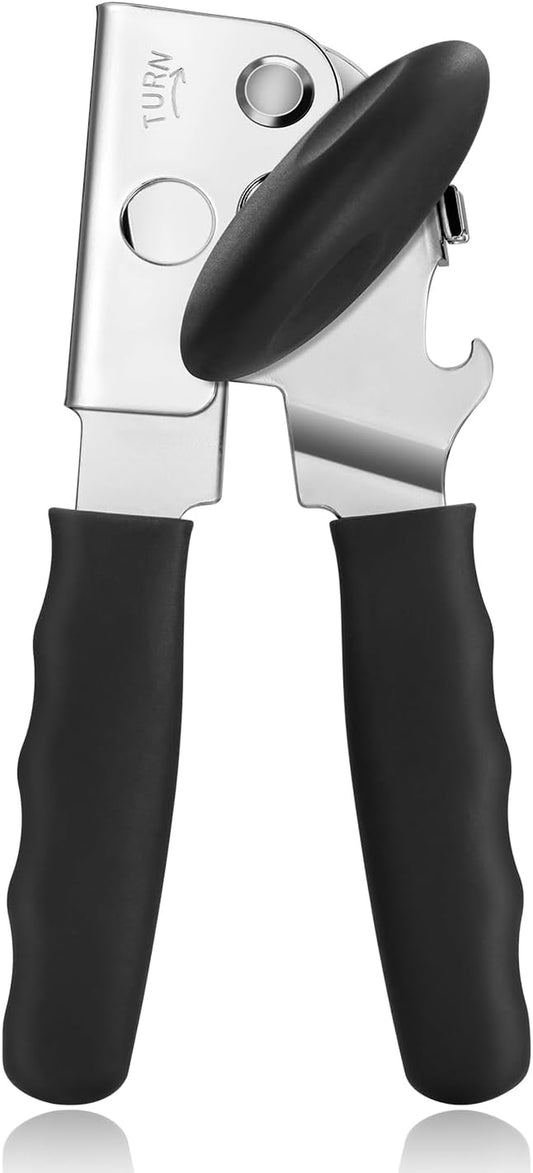 Can Opener Manual Heavy Duty,  Hand Held Can Openers for Seniors with Comfort Grip Sharp Blade, Solid Steel Hand Manual Can Open with Magnet for Kitchen Camping, Black