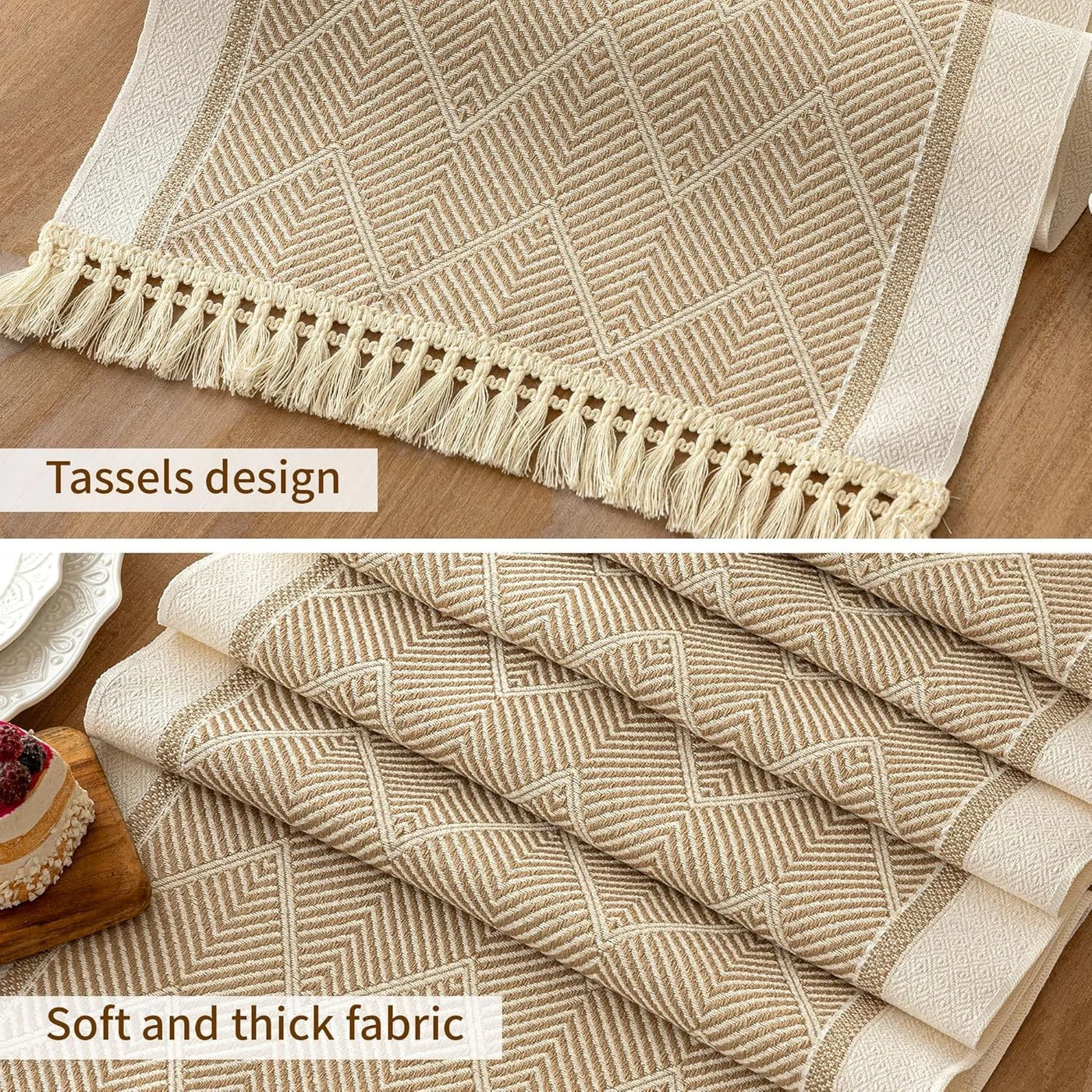 Table Runner 48 Inches Long,Waterproof Boho Table Runner with Tassel Fringe,Table Runners for Party Coffee Table