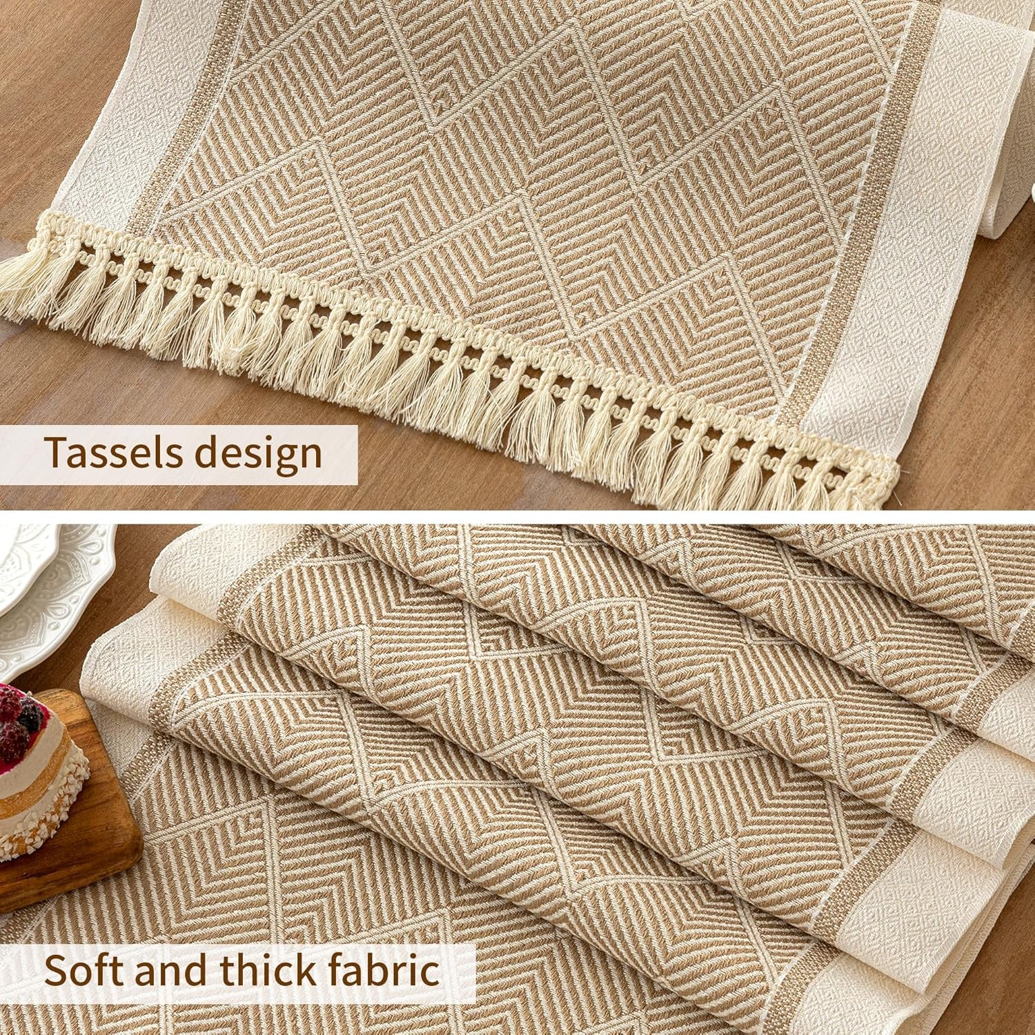 Table Runner 48 Inches Long,Waterproof Boho Table Runner with Tassel Fringe,Table Runners for Party Coffee Table