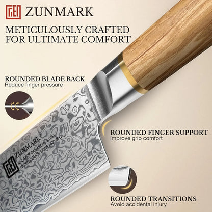 8 Inch Chef Knife, 67-Layer Damascus Steel Kitchen Knives with 10Cr15Comov Premium Steel Core, Hybrid Diamond-Oval Olive Wood Handle Japanese Knife, 13° Blade Ultra-Sharp Cooking Knives, Gift Fo R Him