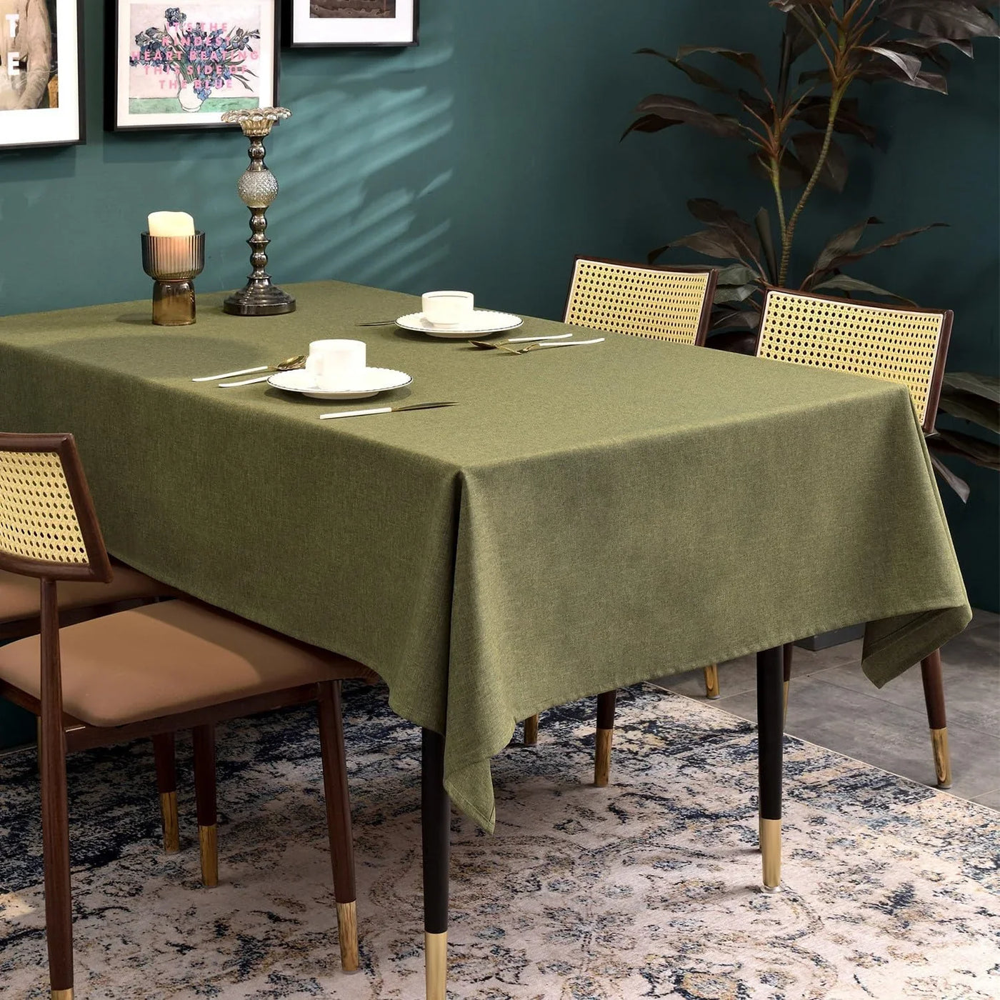 Table Cloth – Waterproof, Wrinkle Resistant & Washable Rectangle Tablecloth and Table Cover for Dining Room, Kitchen, Outdoor, Party & Birthday Use (Olive, 47" X 63")