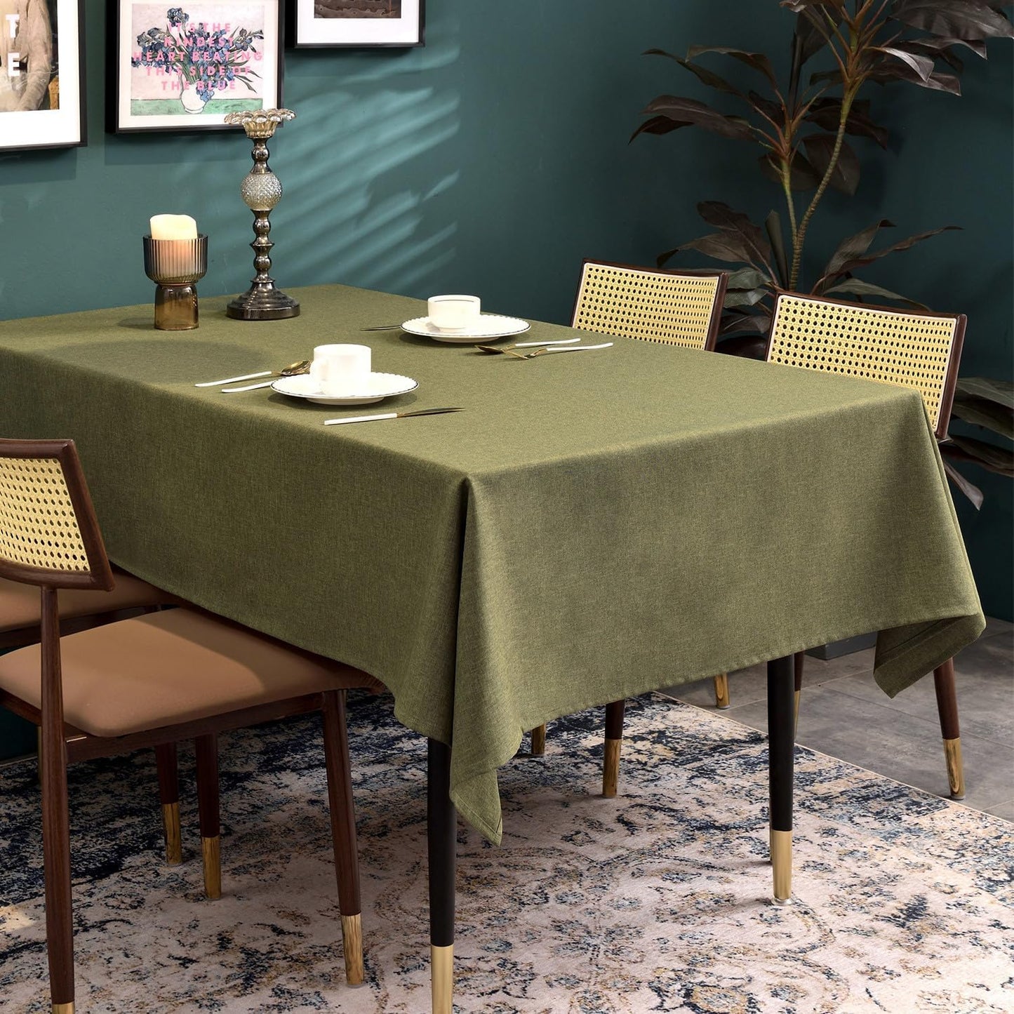 Table Cloth – Waterproof, Wrinkle Resistant & Washable Rectangle Tablecloth and Table Cover for Dining Room, Kitchen, Outdoor, Party & Birthday Use (Olive, 47" X 63")