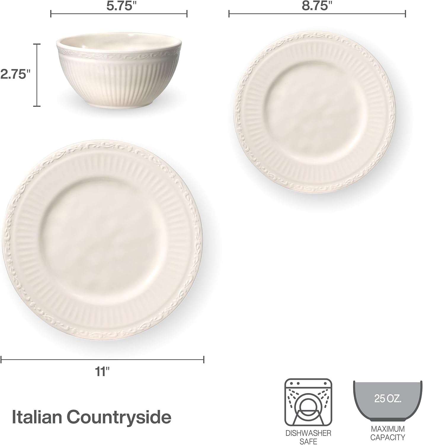 Italian Countryside 12 Piece Melamine Outdoor Dinnerware Set, Service for 4