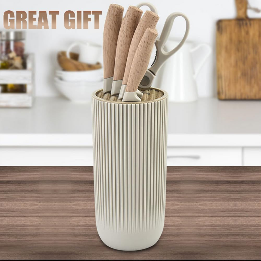 Knife Set,  6-Piece Khaki Kitchen Knife Set for Home, Anti-Rust Non-Stick Stainless Steel Sharp Chef Knife Sets with Universal Knife Block for Kitchen, Ergonomical Design (Khaki)