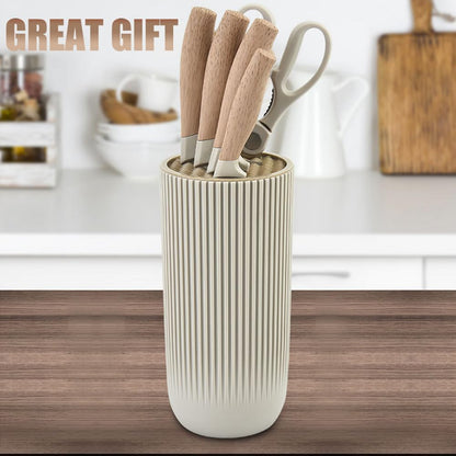 Knife Set,  6-Piece Khaki Kitchen Knife Set for Home, Anti-Rust Non-Stick Stainless Steel Sharp Chef Knife Sets with Universal Knife Block for Kitchen, Ergonomical Design (Khaki)