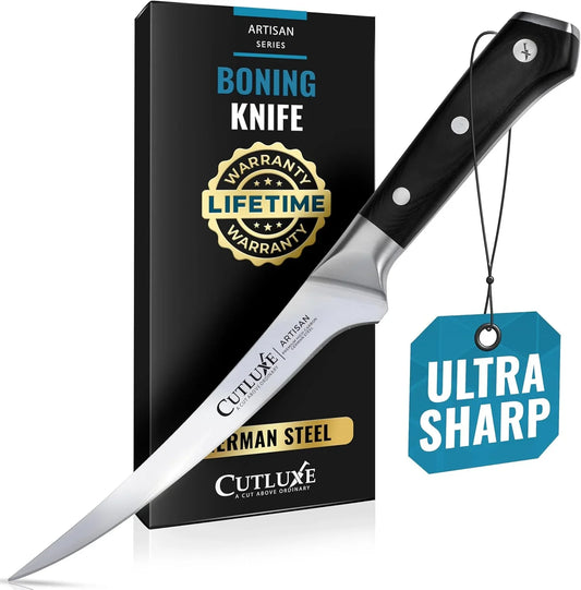 Boning Knife – 6" Razor Sharp Fillet Knife – High Carbon German Steel – Full Tang Ergonomic Handle Design – Artisan Series