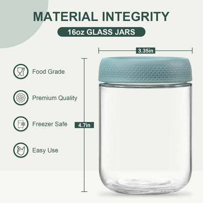6-Pack 16 Oz Overnight Oats Containers with Lids, Glass Jars with Airtight Lids, Wide Mouth Mason Salad Jars, Glass Food Storage Containers for Snacks Yogurt Spice Sugar