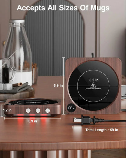 Smart mug warmer with 5.2-inch heating surface, fits all mug sizes, 59-inch cord, 176°F display