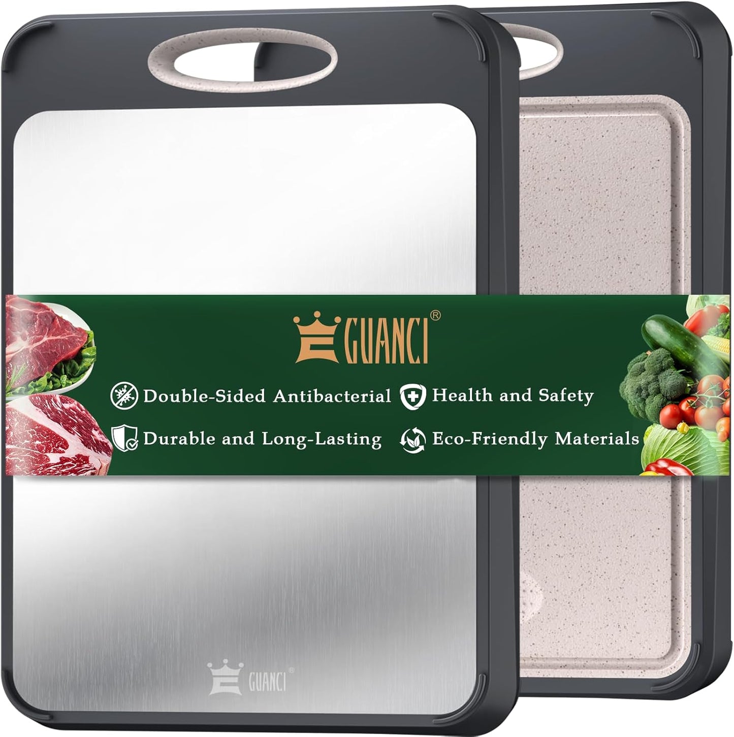 Cutting Board for Kitchen, Stainless Steel Cutting Board Double Sided for Chopping Meat/Vegetables, Stainless Steel/Wheat Straw PP, Kitchen Gifts Easy to Clean Large 16”×11”
