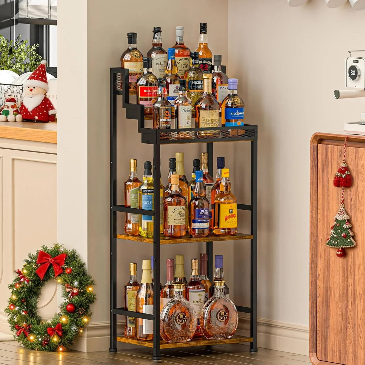 Trapezoidal Liquor Cabinet Bar for Home, Stepped Wine Rack Freestanding Floor, Corner Syrup & Whiskey Stand, Large-Capacity Alcohol Bottle Storage Display Shelf Living Room, Patent Pending
