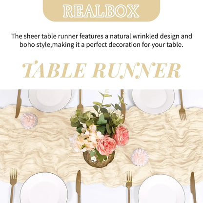 3 Pack Ivory Cheesecloth Table Runner 17X108 Inch Semi Sheer Boho Gauze Cheese Cloth Fabric Table Runners Table Decor for Wedding Party Baby Shower Birthday Home Decor Garden Farmhouse