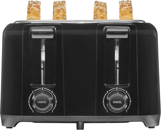 4 Slice Toaster with Extra Wide Slots for Bagels, Cool-Touch Walls, Shade Selector with 7 Browning Levels, Toast Boost, Auto Shut-Off and Cancel Button, Black (24215PS)
