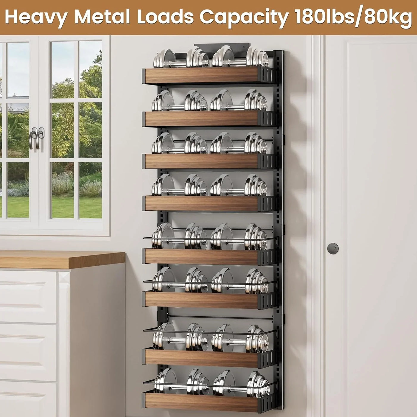 8 Tier over the Door Pantry Organizer, 2 in 1 Wall Mount or Hanging Spice Rack Seasoning Shelves with Adjustable Basket, Back of Door Organizer and Storage for Kitchen Cabinet and Room Closet