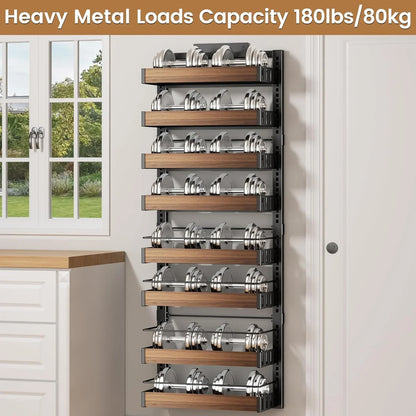 8 Tier over the Door Pantry Organizer, 2 in 1 Wall Mount or Hanging Spice Rack Seasoning Shelves with Adjustable Basket, Back of Door Organizer and Storage for Kitchen Cabinet and Room Closet
