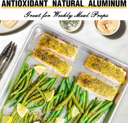 Commercial Quality Baking Sheet Pan Set, Natural Aluminum Cookie Sheet,  Warp Resistant Baker'S Half Sheet Pan, Large Thick Cookie Tray Pans for Baking, Roasting(2 Pack, 18X13In)
