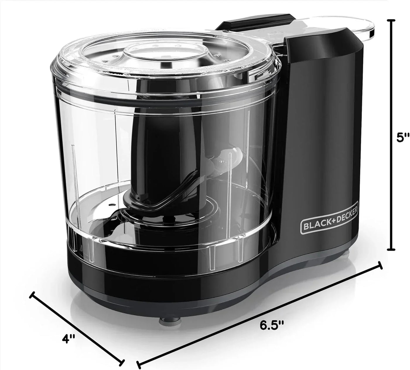 Black+Decker mini food chopper with clear bowl, compact kitchen appliance for chopping, 5-inch height